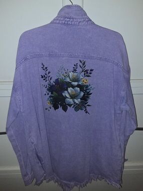 Lavender Floral Denim Jacket with Back Bouquet